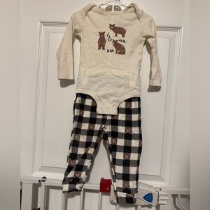 Cute Bear Onesie and Checkered Pants Set